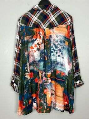 Tolani Neicy Mixed Print Tunic Top Women’s Size 3X Petite Button Front Plaid